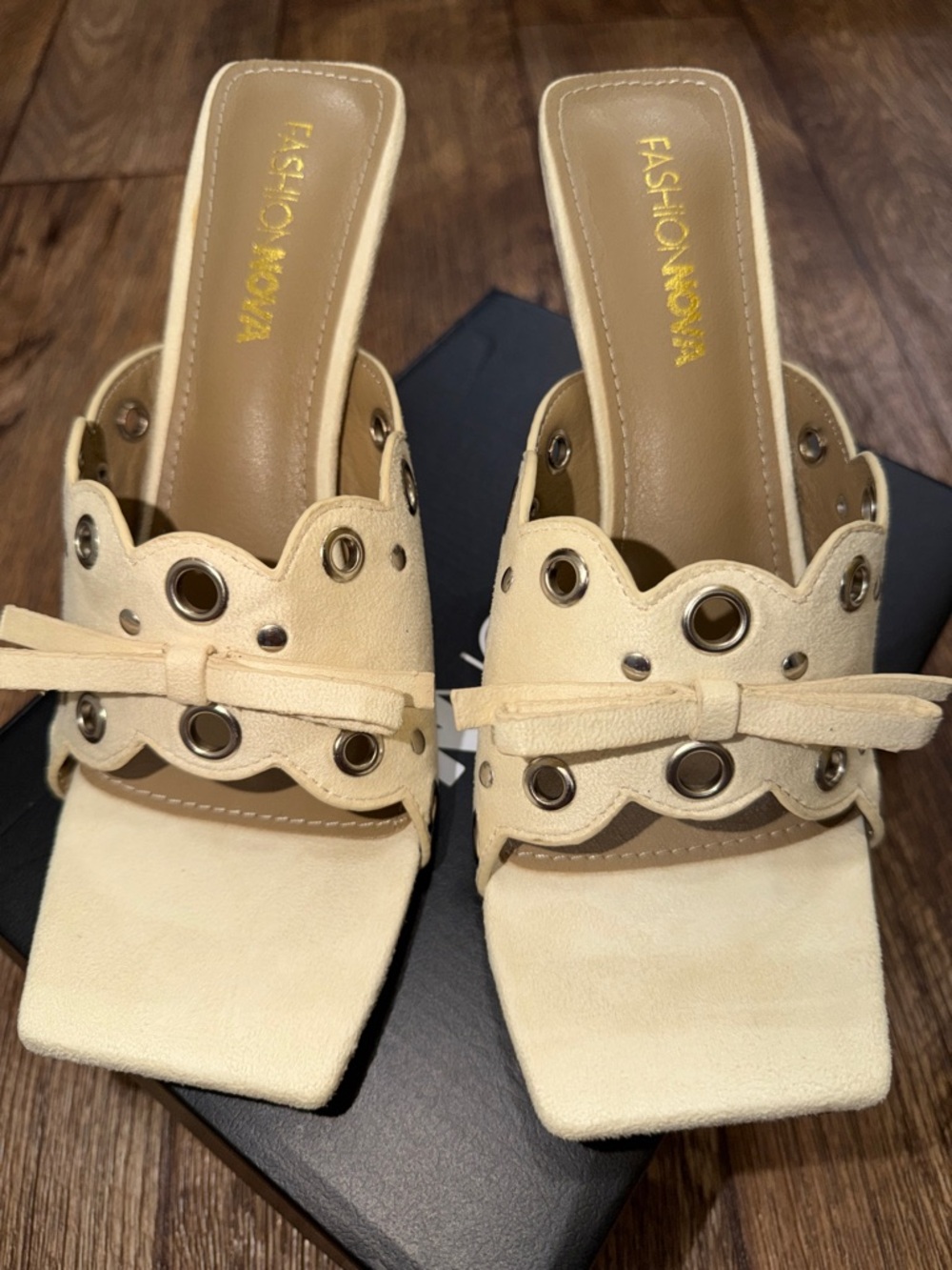 Fashion Nova Beige Grommet Mules
